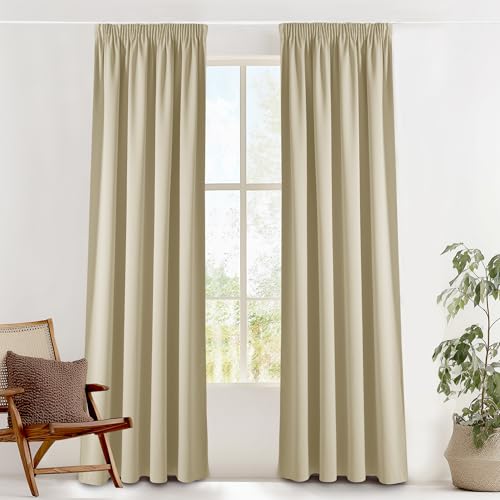 PONY DANCE Cortinas Salon Opacas 2 Piezas,Cortinas Blackout Termicas Aislantes para Dormotorio/Cocina con Ganchos para Riel,140x245cm,Beige Claro