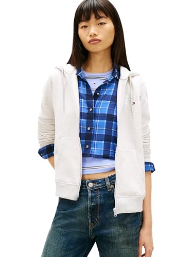 Tommy Jeans Womens Regular Zip Thru Hoodie, LIGHT GREY HEATHER Large