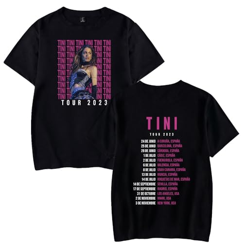 Tini Stoessel Tour Merch T-shirt Femmes Hommes Casual Mode Col Rond Manches Courtes Rétro Classique Singer Tee, Noir , XL