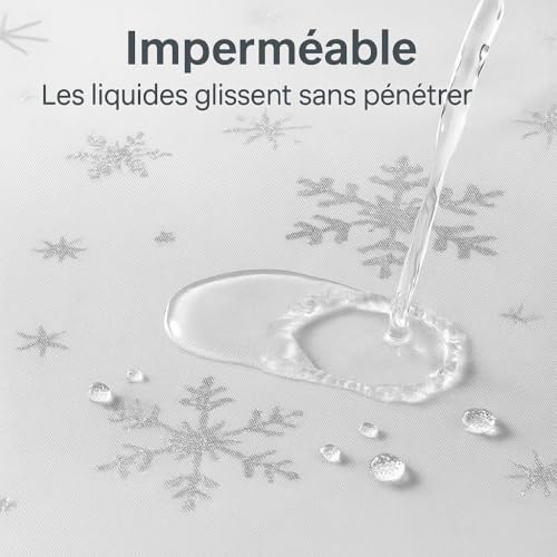 Nappe de Noël rectangulaire blanche 150x350cm anti-taches motif Argent Constellation - 6