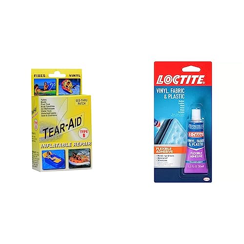 Tear-Aid Vinyl Inflatable Repair Kit, Yellow Box Type B, Single & Loctite Vinyl Fabric & Plastic Repair Flexible Adhesive 1 oz, 1 Squeeze Tube