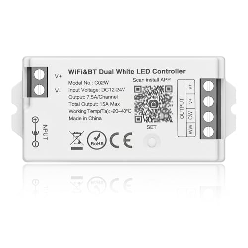 BTF-LIGHTING C02W CCT PWM (+ CW WW) 3PIN Color Temperature LED Strip Dual White 2.4GHz Tuya WiFi Group Controller Alexa Google Home Compatible with WR02RF RC02RFB Remote by BTF-LIGHTING - Used condition - US$14.36