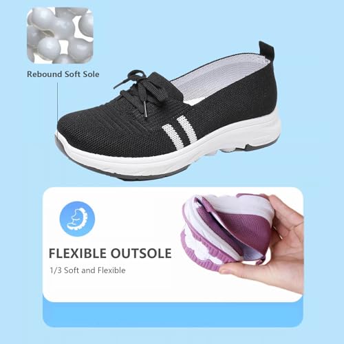 Women’s Breathable Knit Slip-On Sneakers with Bow Lightweight Non-Slip Casual Running Sneakers Comfy Breathable Low-Top Walking Shoes4
