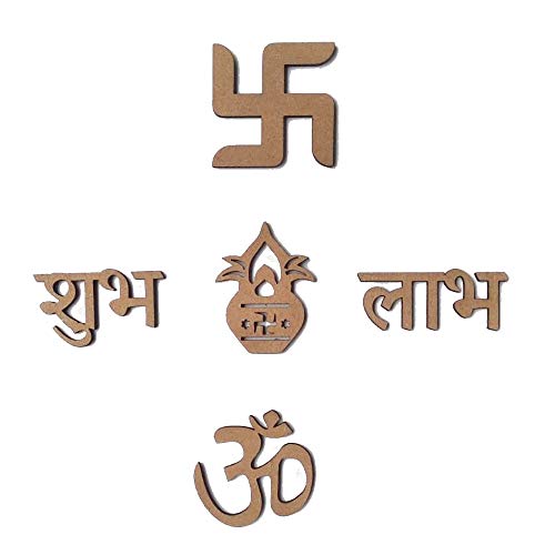 DIY MDF Cutouts of Sathiya, Shubh, Labh, Kalash, Om for Diwali & Festivals - Plain MDF Blanks Cutouts (Small) for Painting Wooden Sheet Craft, Decoupage, Resin Art Work & Decoration - Set of 20