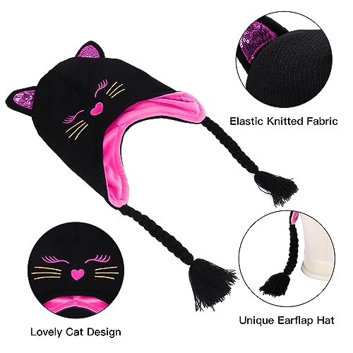 Toddler Girls Cat Ear Winter Hat Warm Knit Beanie Kids Earflap Cap for Cold Weather4