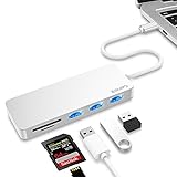 USB C Hub, EQUIPD 5 IN 1 Aluminum Type C Adapter with 3 USB 3.0 Ports SD/SDHC/microSD Card Reader for New Macbook/Pro 13” 15 2015/2016/2017/Google Chromebook and more Type C Devices – Silver