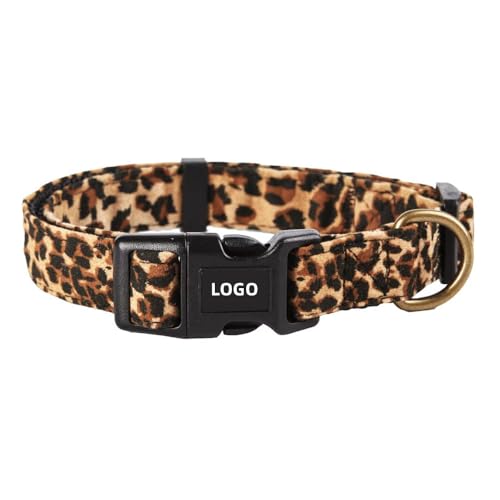 Collar de leopardo para Perro, Collar Nylon Ajustable y Acolchado, Accesorio Mascotas Resistente, Collar para Gatos Regulable y Ajustable, para Paseo, Entrenamiento y Correr, leopardo marrón