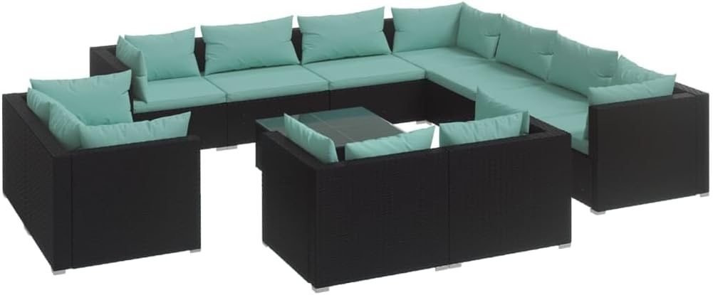 vidaXL Patio Lounge Set 12 Piece with Cushions Garden Outdoor Lawn Yard Terrace Balcony Seat Seating Sofa Furniture Black Poly Rattan