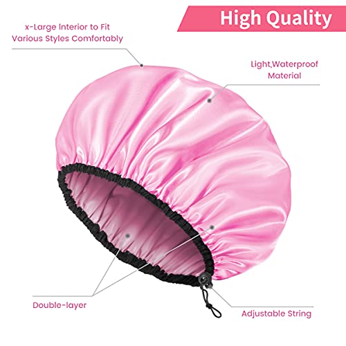 Auban Shower Cap for Women, Adjustable Reusable, Extra Large, Double-Layer Waterproof Bathing Cap, Waterproof Exterior, EVA Lining, Hair Cap for All Hair Lengths, 3 Colors