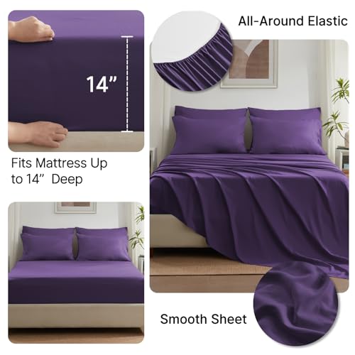 Anluoer Full Comforter Set 7 Piece, Dark Purple Bed in a Bag with Sheets, Comforters Full Size Bedding Sets with 1 Comforter, 2 Pillow Shams, 2 Pillowcases, 1 Flat Sheet,1 Fitted Sheet