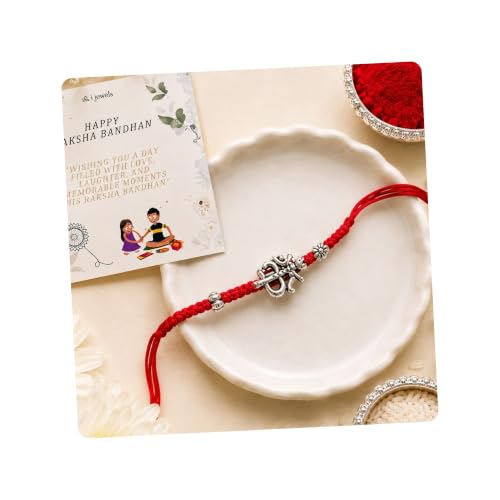 Image of I Jewels Thread Rakhi With Roli Chawal & Rakshabandhan Card for Brother /Bhai /Men /Bro