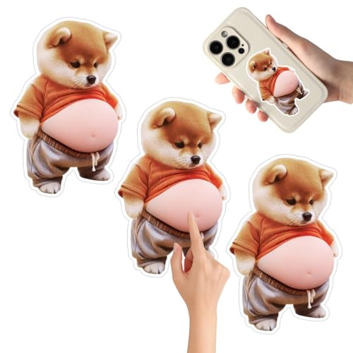 UYVPAER 3 Stück 3D Shiba Inu Hundebauch-Aufkleber, Superweiches Silikon, Anti-Kollisions-Tierschutzaufkleber Für Handy, Auto, Stressabbau