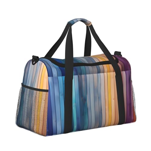 Rainbow Wooden Duffle Bag Foldable Travel Tote Bag Carry On Large Weekender Overnight Bags Waterproof Gym Bag For Women Men
