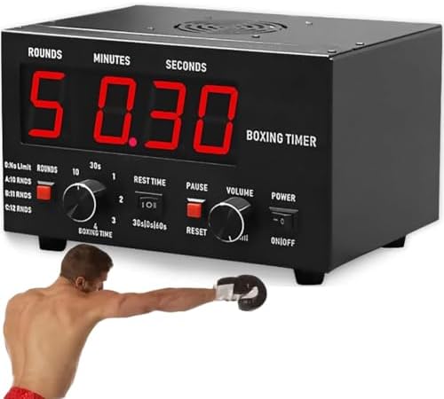 Boxing Timer, Professional Gym Interval Timer with LED Display, Portable Design, Adjustable Sound & Stopwatch, Selectable Training Time & Cycle Repetitions