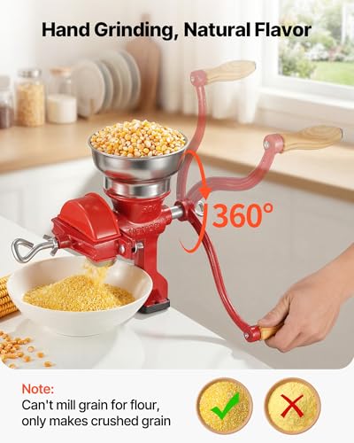 Image of VEVOR Manual Grain Mill with Low Hopper, Hand-Crank Corn Grinder, Heavy Duty Cast Iron Wheat Grinding Mill with Stable Table Clamp & Dust Cover for Grains Spices Coffee Beans Nuts
