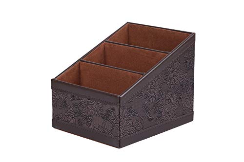I-MART PU Leather TV Remote Control Holder/Caddy/Organizer/Storage/Stand (Flower - Brown)