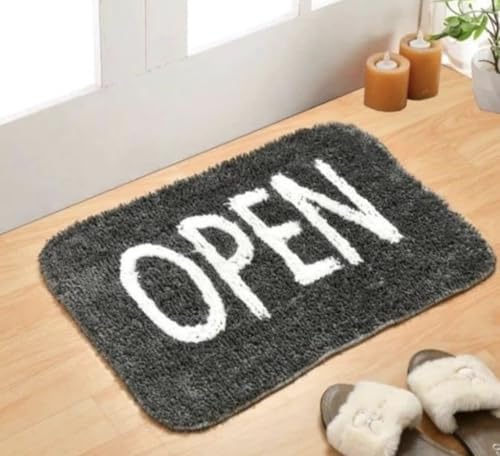 Image of Set of 2 Micro Anti Skid Bath Mat for Home Kitchen, Office, Water Absorbent Machine Washable and Quick Dry Luxury Mats for Bathroom, Kitchen, Entrance. (Grey Open)