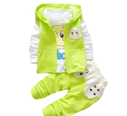 Nehomo Print Kids 4-Piece Clothing Set (Yellow & White) | Cap, Jacket, Full Sleeve T-Shirt & Pant Set for Baby Boys & Girls 0-2 Months-image-0