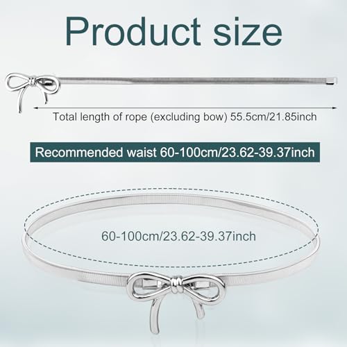 Metal Bow Belt, Silver Elastic Skinny Waist Belt Stretchy Bow-Knot Chain Belt Elegant Waistband Belt Bow Tie Belt Rope for Women Dresses Jeans Gift2