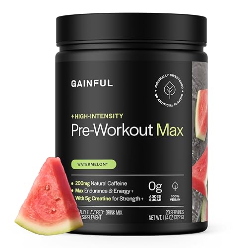 Image of Gainful High Intensity Pre Workout Powder with 200mg Caffeine, 5g Creatine, Watermelon Flavor, Supports Energy, Strength, Endurance, & Recovery with BCAAs, Beta Alanine, L-Citrulline, 20 Servings