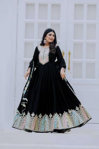 Vaidehi craft Women's Chinon Silk Multi thread Embroidered Anarkali Kurti With Dupatta Set4