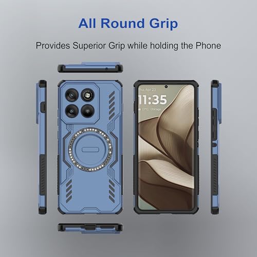 Image of amazon basics Back Case Cover for Motorola Edge 70 Pro | Magnetic Case with Built-in Metal Ring | Supports MagSafe Charger, Wallet & Car Mount | Shockproof Hybrid PC + TPU | Blue