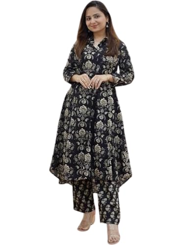 Image of GRECIILOOKS Co ord set for women stylish | Anarkali Kurta-Set - Viscose Printed Kurta & Straight Pant | kurtis| Festive Indian Traditional Outfit Dress for Functions & Puja | Trendy Travel & Streetwear Look for Woman | 3 /4 Half Sleeve