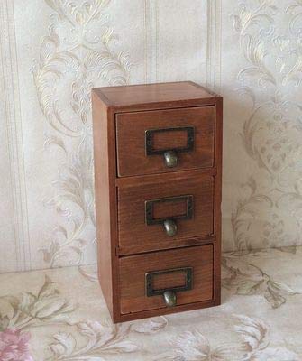 ZAMTAC Small Household Items Jewelry Finishing Furniture Storage Box Retro Three-Story Art Small Chest Drawers Accessories - (Color: Vintage Color)