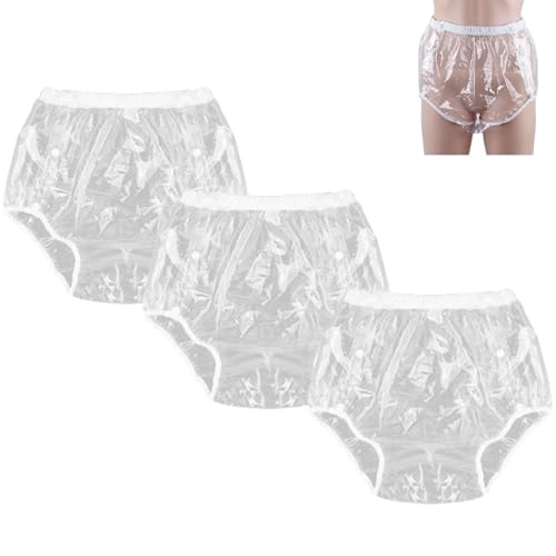 Paquete de 3 Fundas para Pañales de Adulto,Pantalones de Incontinencia Lavables y Reutilizables PañAl Impermeable Unisex para Adultos con Incontinencia(Clear,Medium)