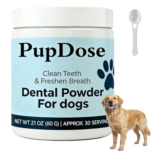 PupDose Dental Powder for Dogs Teeth Cleaning & Tartar Removal Fresh Breath Oral Care Supplement for Dogs Gum Health Support Easy Mix Food Dental Care for Small Medium Large Dogs (1 Pc)