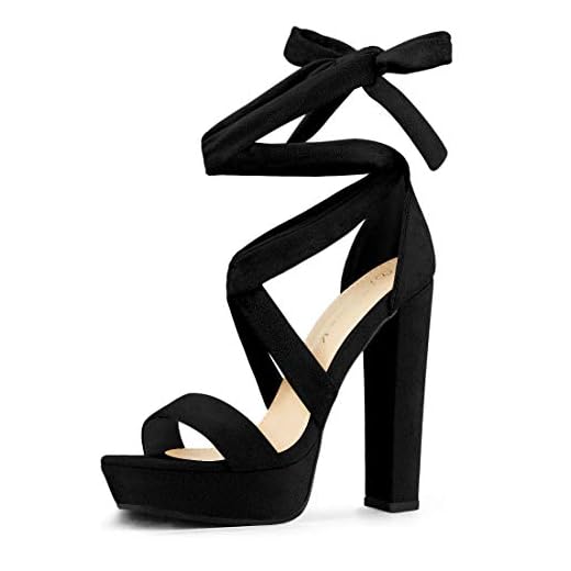 Allegra K Women's Lace Up Black Platform Block Heel Sandals - 8 M US