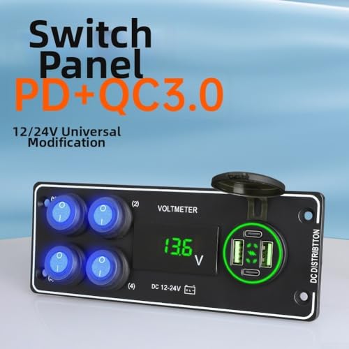 Panneau de commutation à 4 positions 132W max avec charge rapide USB-C PD - 5