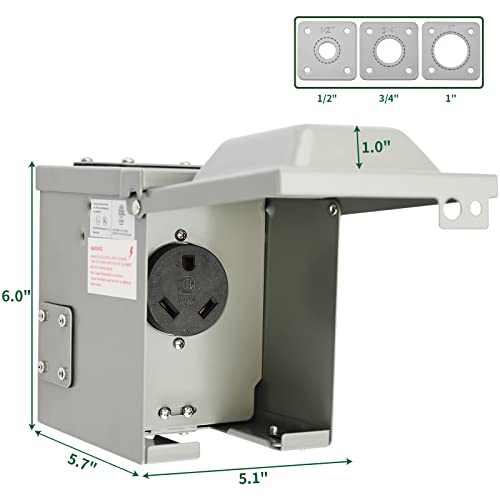 Rvguard 30 Amp 125 Volt Rv/Ev Power Outlet Box, Enclosed Lockable Weatherproof Outdoor Electrical Nema Tt-30R Receptacle Panel, Etl Listed #TOP3