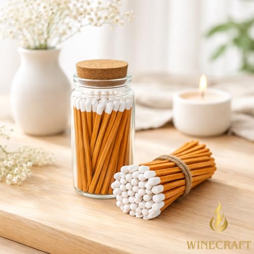 Image of 500 Count | 4 inch Brown Stick Matches | Strikers Included | Color Tip Wooden Match | Refill for Matchstick Jars, Candle Display, Holders & Bottles | 4 in inches Long