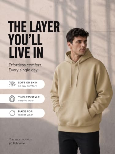 Image of NOBERO Oversized Solid Hooded Sweatshirt for Men | Oversized Hoodie for Men | Hooded Pullover | Cotton Rich Printed Hoodie 280 GSM Fleece