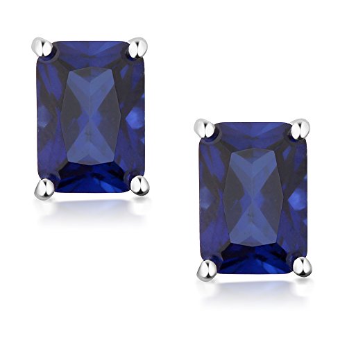 Gem Stone King 2.00 Cttw Simulated Blue Sapphire Bridal Stud Earrings For Women Men | 925 Sterling Silver | 7X5MM Emerald Cut3