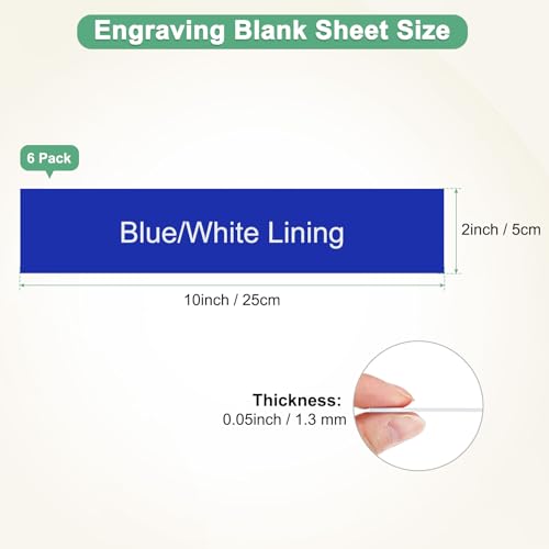 Image of M METERXITY 6-Pack Engraving Blank Materials Double Color 10x2 Inch, 1.3mm Thick ABS Plastic Sheet Yard Signs Name Plate for Door /Office /Home /Conference /Hotel /DIY Carving[Blue /White]
