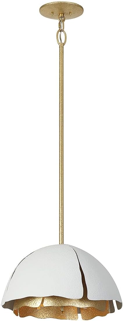 Savoy House 7-1398-3-14 Brewster Vintage Dual Shade Metal Blooming Flower Pendant, 3-Light 180 Total Watts, 9" H x 16" W, Cavalier Gold with Royal White