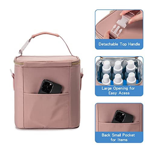 Babeyer Breast Milk Cooler Bag With Ice Pack Fits 6 Baby Bottles Up To 9 Ounce, Baby Bottle Bag With Shoulder Strap For Nursing Mom Daycare, Pink #TOP3
