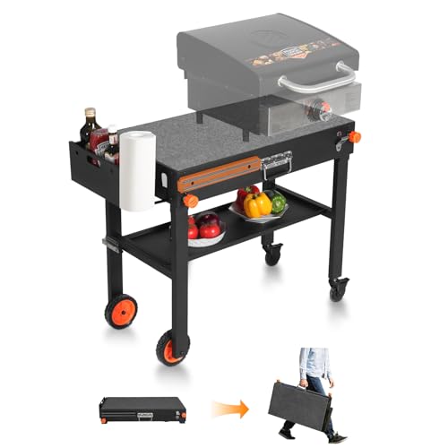 Portable Blackstone Griddle Stand, Folding Grill Table with Wheels for 17/22 Inch Blackstone Griddles, Ninja Grills, Pizza Oven, 31''x17''Grill Cart with Magnetic Tool Holder for tailgating, camping