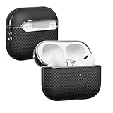 「PITAKA」AirPods Pro 2対応ケース MagSafe対応 MagEZ Case エアポッツプロ 保護カバー airpods pro2 2024 ケースワイヤレス充電可能 LEDライトが見える 耐衝撃 アラミド繊維製 カーボン風デザイン フィット スリム おしゃれ/Airpods Pro用1500D 黒/平紋柄
