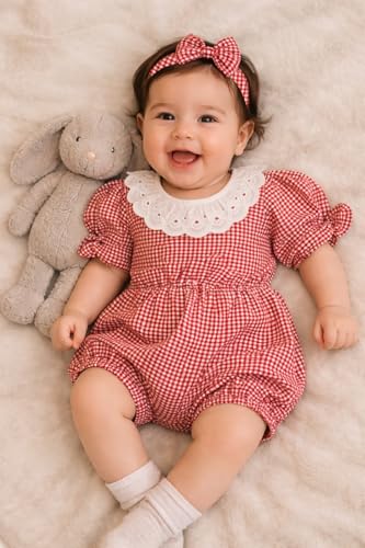 Image of The Root And Craft Newborn Baby Girl Photoshoot Dress - Romper & Head Band Clothing Set for Baby Girls |Adorable Photoshoot Prop|Rompers for New Born Baby(0-12 month)