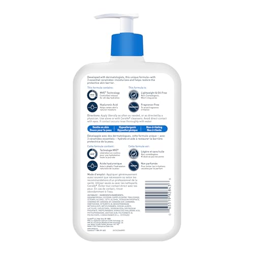 CeraVe Moisturizing Lotion, Daily Lightweight Face & Body Moisturizer with Hyaluronic Acid & Ceramides, Suitable for Dry & Sensitive Skin, Fragrance-Free, Non-Comedogenic & Allergy Tested, 473 mL - Image 3
