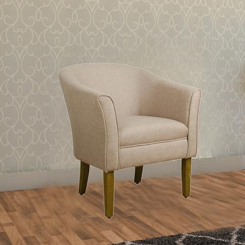 HomePop Barrel Shaped Accent Chair, Cream and Brown - Image 2