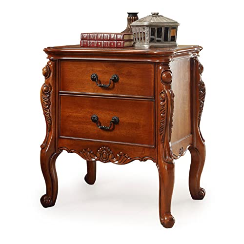 Mesita de Noche Retro con 2 cajones, gabinete de Almacenamiento de Madera Maciza Tallada Delicada, Mesa Auxiliar de sofá con Patas Altas, mesitas de Noche