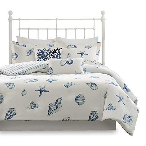 Harbor House 100% Cotton Duvet Cover, Seashells Duvet Cover Set – Light Weight Bed Comforter Covers, Beach House Blue Ivory Full/Queen (90"X90") 3 Piece #TOP5