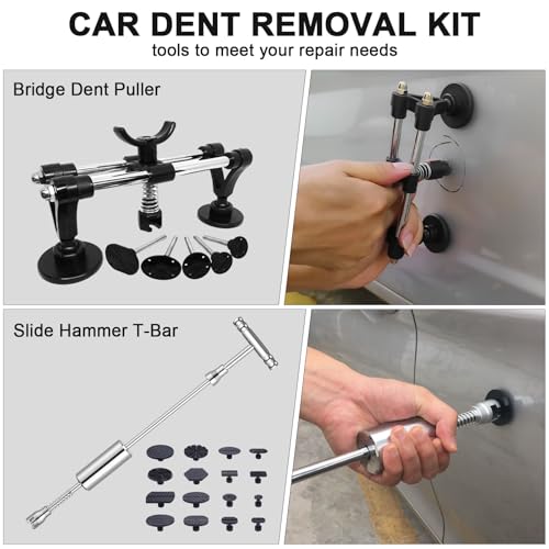 Image of Dent Puller Kit - Paintless Dent Removal Kit, Dent Repair Kit with Slide Hammer T-Bar, Bridge Puller, Car Dent Puller Kit for Auto Hail Damage Door Ding 38 pcs (with Glue Set)
