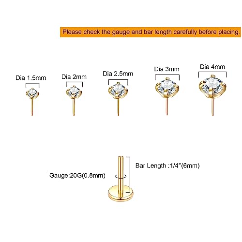 Image of Oveta Threadless Nose Stud Stainless Steel 20G 18G 16G Threadless Flat Back Tragus Earrings Labret Medusa Monroe Ashely Lip Piercing Jewerly Gold