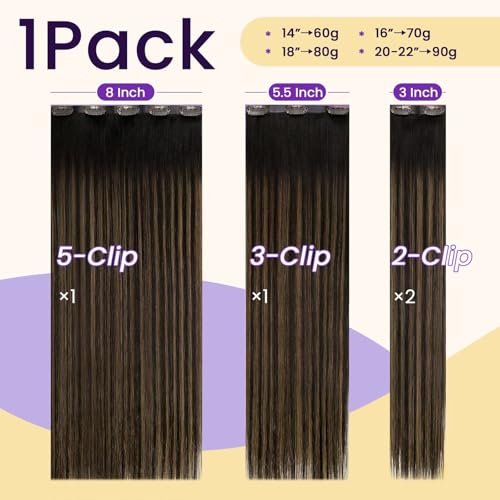 Image of LaaVoo Seamless Hair Extensions Clip in Balayage Seamess Clip in Hair Extensions Balayage Dark Brown to Ash Brown Highlights Invisible Clip ins Hair Extension 22 Inch 4pcs 100g