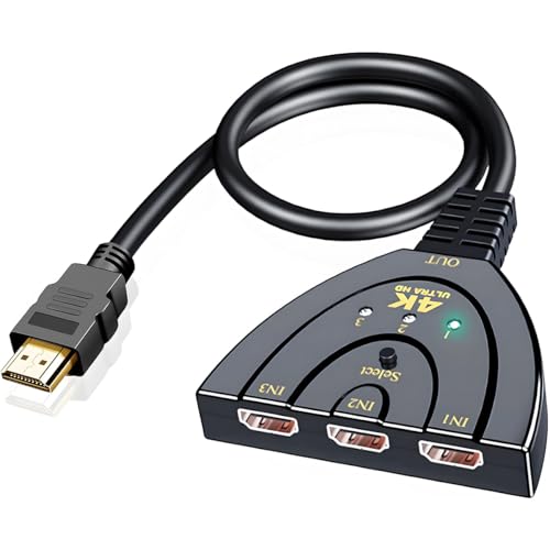 {Switch Hdmi 3 Salidas Switch HDMI Switch 3 en 1 Salida,4K@30Hz HDMI Splitter,3 Puertos HDMI Hub Soporta Full HD 4K 1080P 3D Player Compatible con Roku...